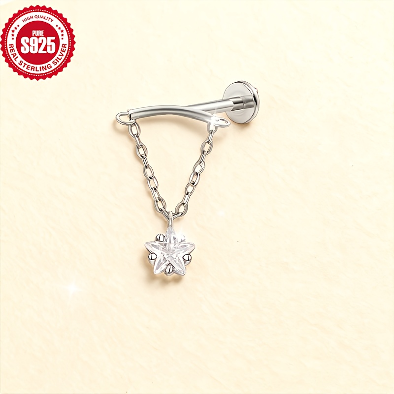 S925 Silvery Star Pendant Ear Cuff with Synthetic Zirconia Accents